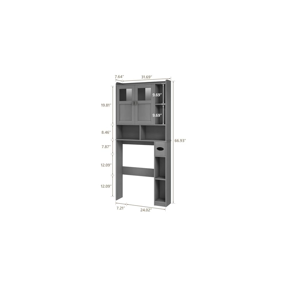 Vabches Over The Toilet Storage Cabinet with Doors and Shelf, Natural Grey