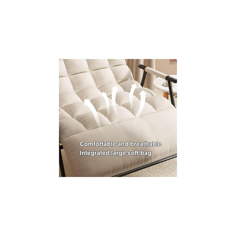 Cozy Modern Rocking Chair with Soft Cushion for Living Room, Bedroom & Outdoor - Zero Gravity Lounge Chair with Armrests (Off White, Black Legs)