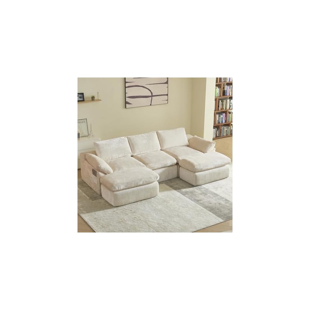 Vamcheer U-Shaped Sectional Sofa with 2 Ottomans, Beige 60.6''x108''x22.8''