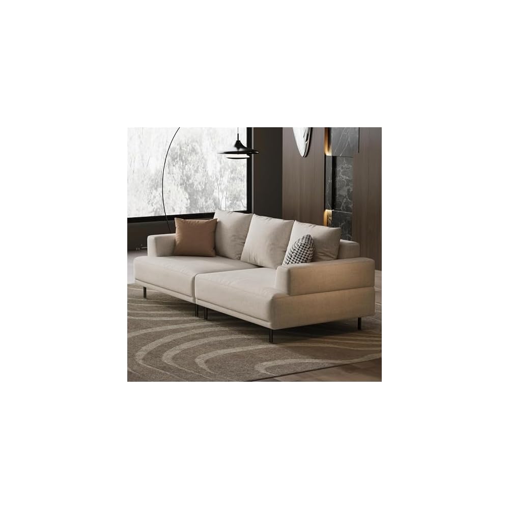 82.67" 3-Seater Sectional Sofa Cream Fabric with Metal Legs