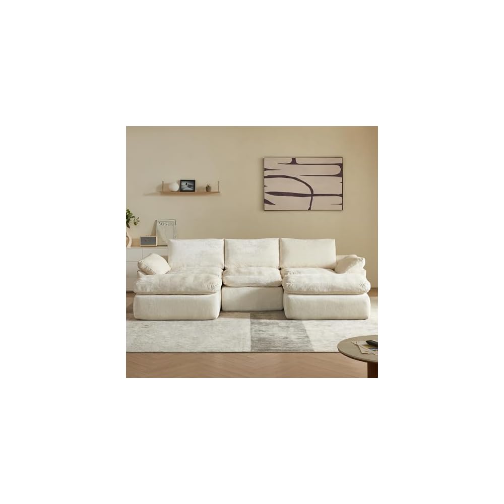 Vamcheer U-Shaped Sectional Sofa with 2 Ottomans, Beige 60.6''x108''x22.8''