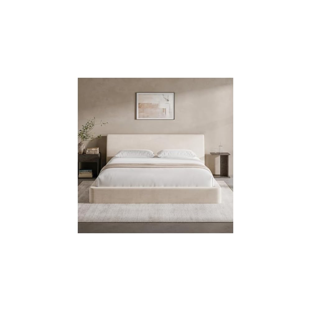 RECCI AirFrame King Upholstered Bed Frame with Ergonomic Angled Headboard
