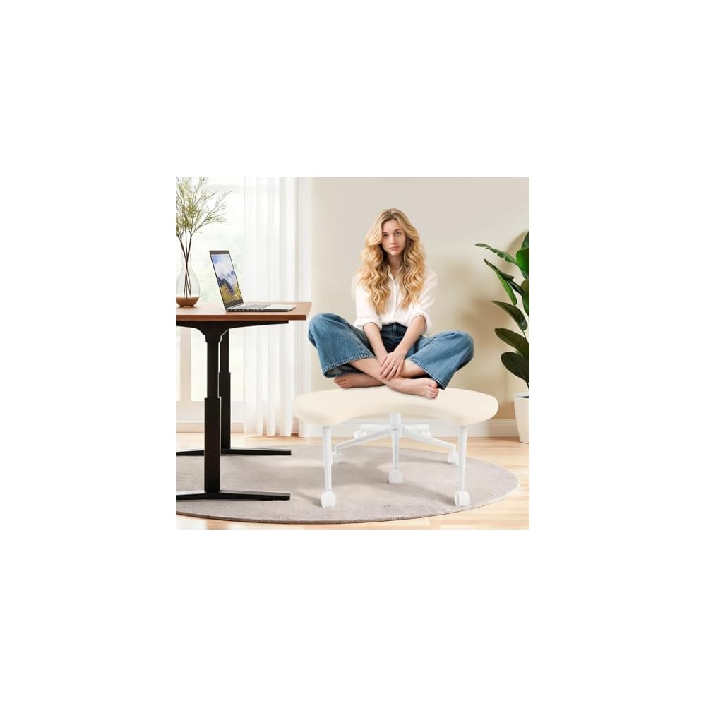 Cross Legged Office Chair, Ergonomic Criss Cross Desk Chair, Height Adjustable ADHD Chairs with 360°Rotating Footrest, Meditation Yoga Kneeling Chairs for Home Office Study (White)