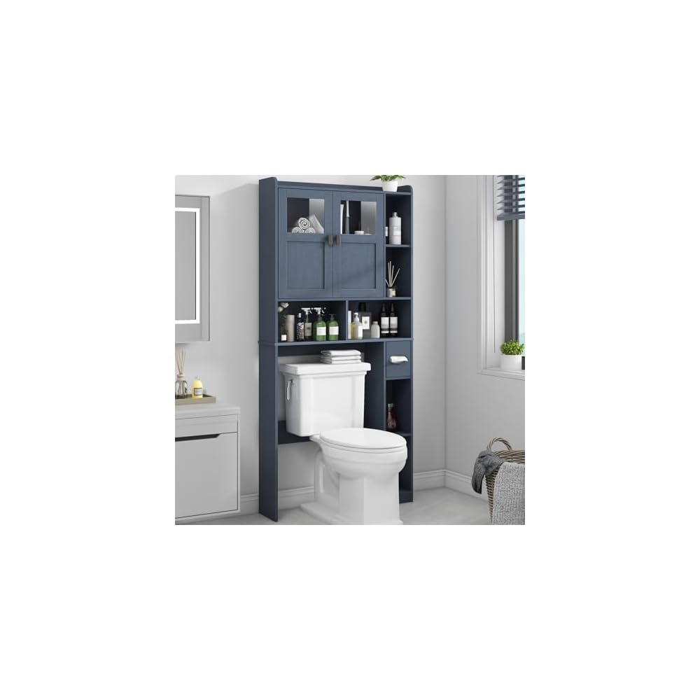 Vabches Over The Toilet Storage Cabinet with Doors and Shelf, Natural Grey