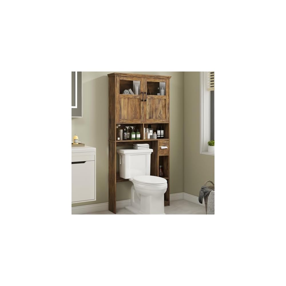 Vabches Over The Toilet Storage Cabinet with Doors and Shelf, Natural Grey