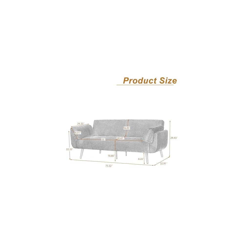 Convertible Futon Couch Sleeper Sofa Bed, Corduroy Fabric Modern 2-Seater Loveseat Tufted Sleep Lounge Sofa with Adjustable Backrest for Living Room, Bedroom, Apartment -Khaki