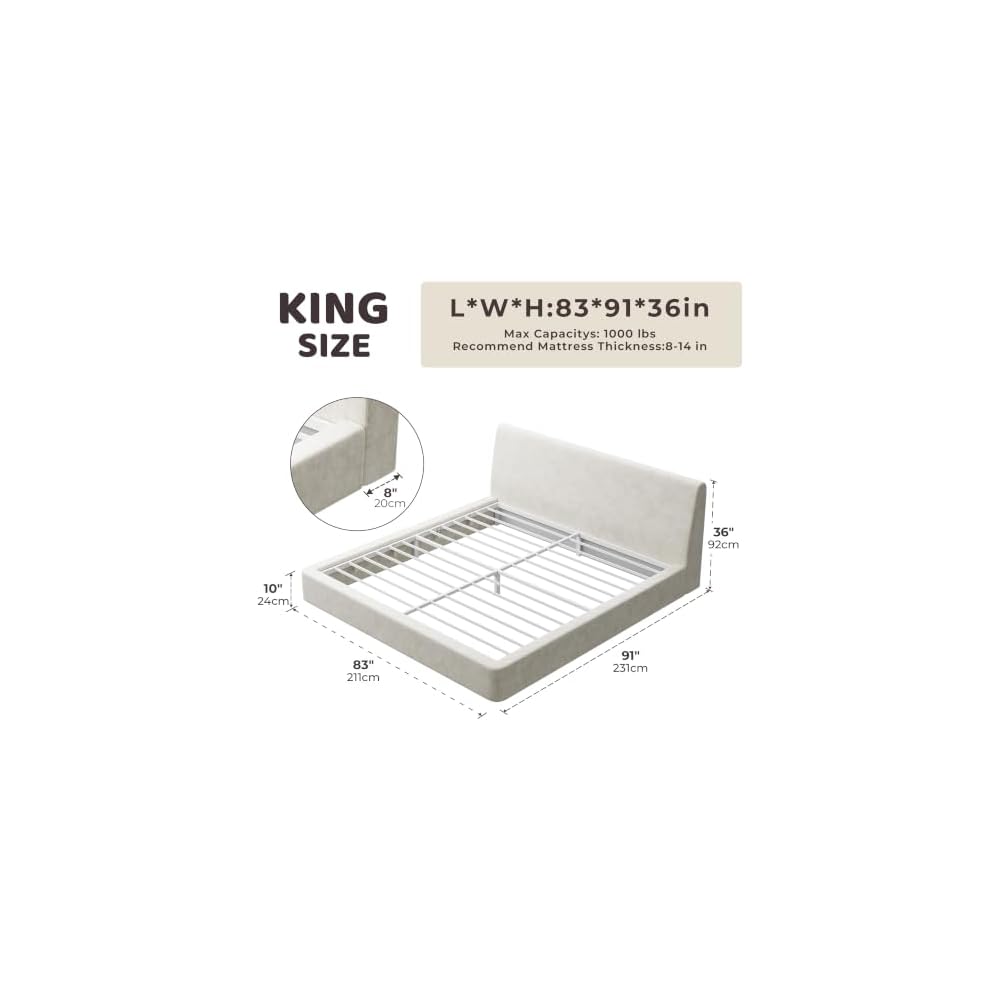 RECCI AirFrame King Upholstered Bed Frame with Ergonomic Angled Headboard