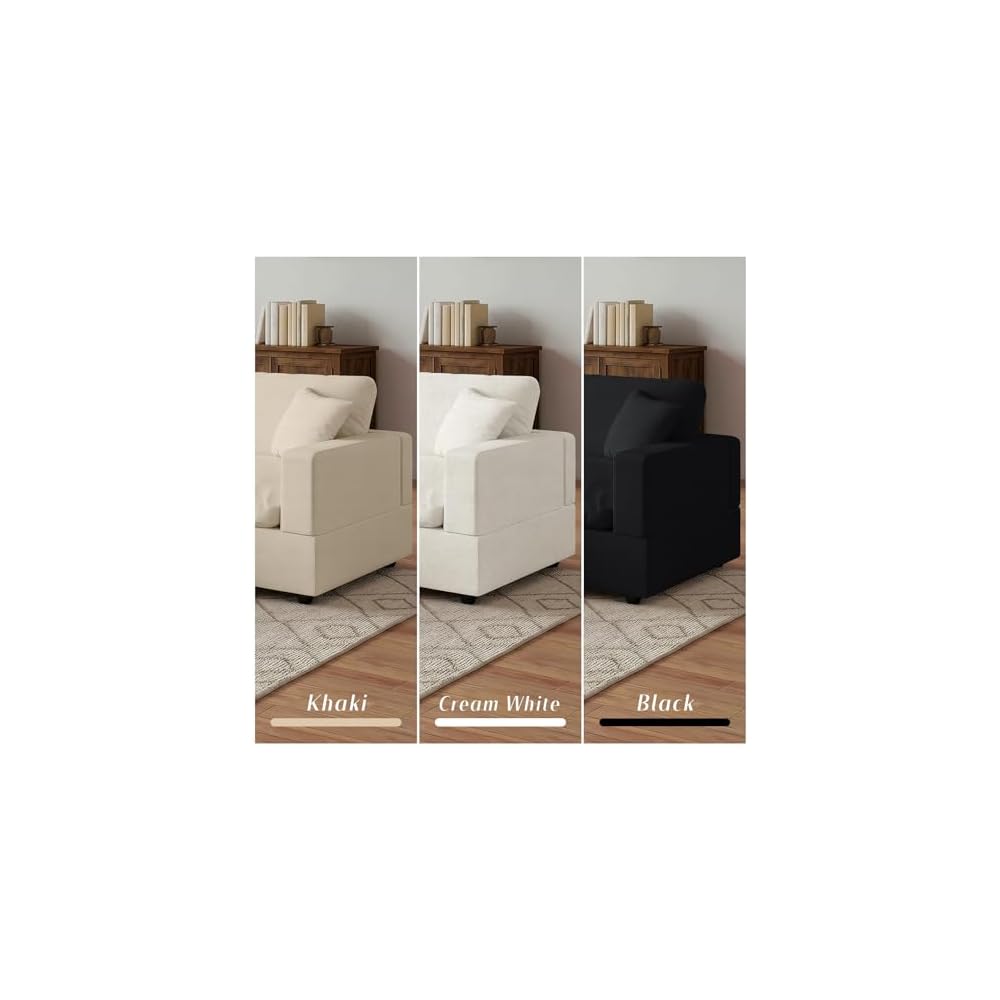 95.4" L Shaped Modular Sectional Cloud Couch,Modern Sofa with Down Filling, Detachable Cushion Covers,3 Seater with Ottoman Comfy Modular Sectional Sofa,Cream White-Linen