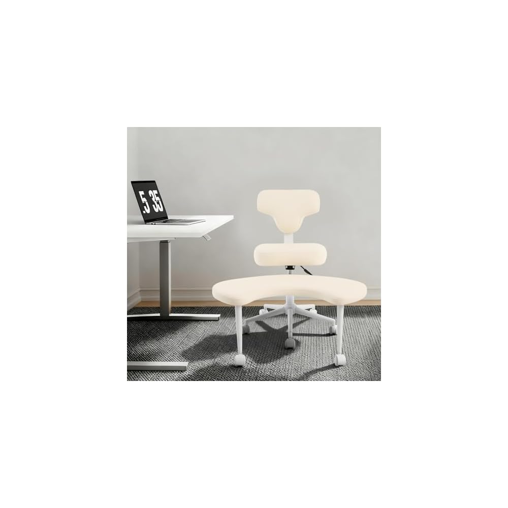 Cross Legged Office Chair, Ergonomic Criss Cross Desk Chair, Height Adjustable ADHD Chairs with 360°Rotating Footrest, Meditation Yoga Kneeling Chairs for Home Office Study (White)