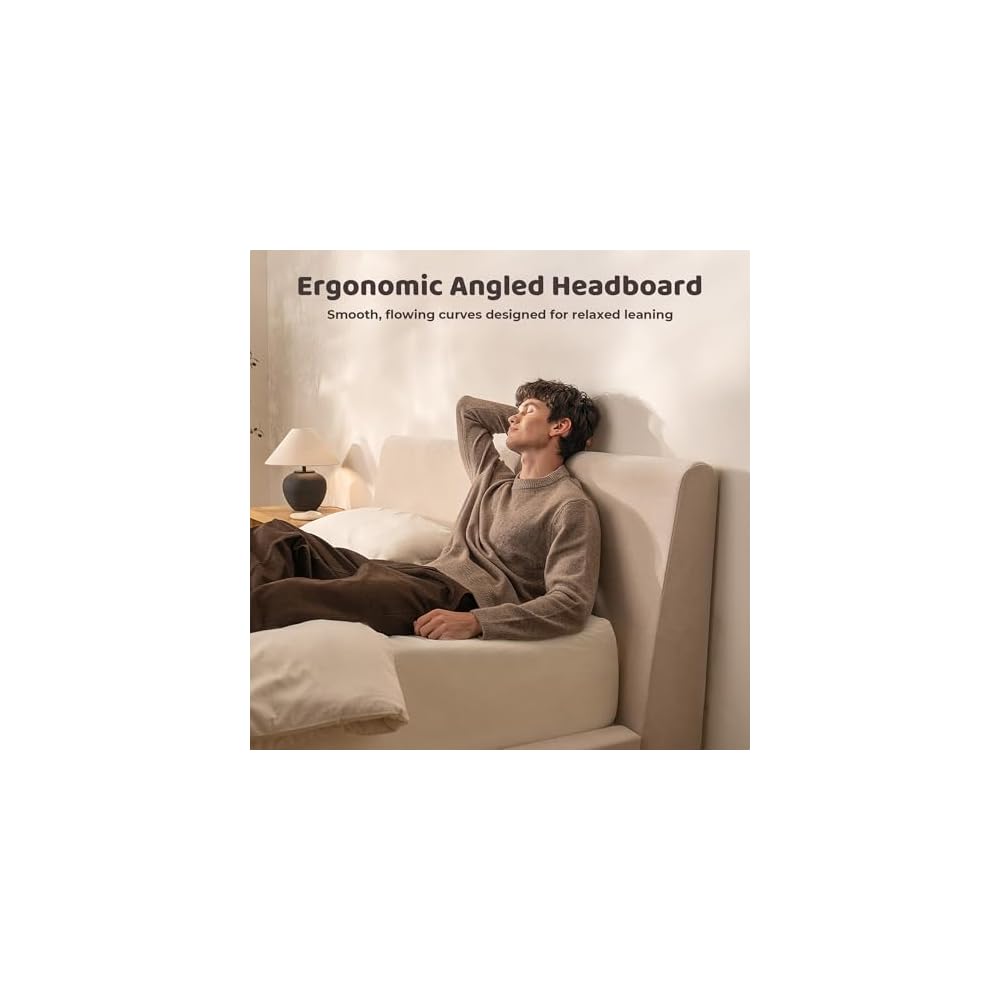 RECCI AirFrame King Upholstered Bed Frame with Ergonomic Angled Headboard