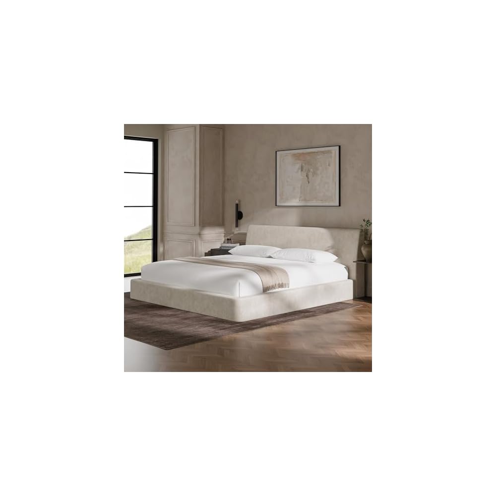 RECCI AirFrame King Upholstered Bed Frame with Ergonomic Angled Headboard