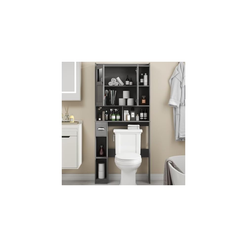 Vabches Over The Toilet Storage Cabinet with Doors and Shelf, Natural Grey