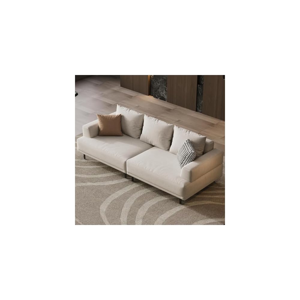 82.67" 3-Seater Sectional Sofa Cream Fabric with Metal Legs