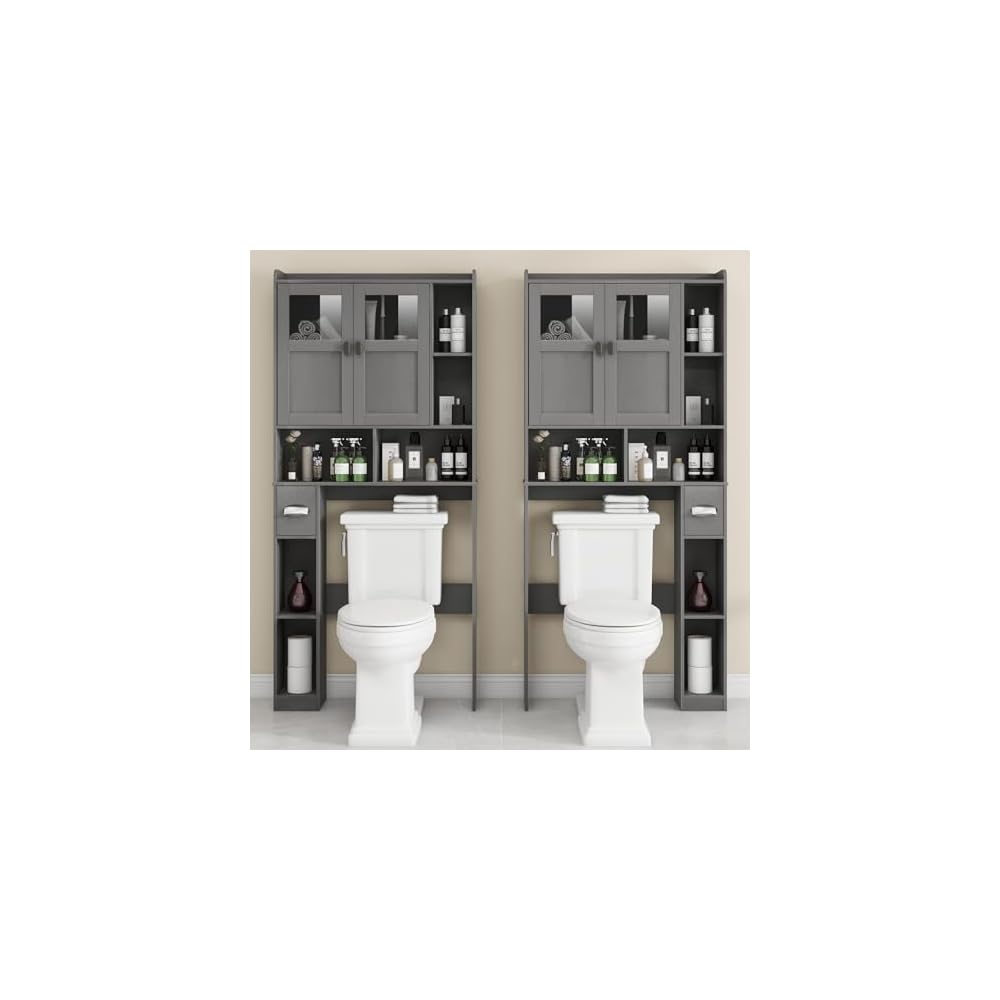 Vabches Over The Toilet Storage Cabinet with Doors and Shelf, Natural Grey