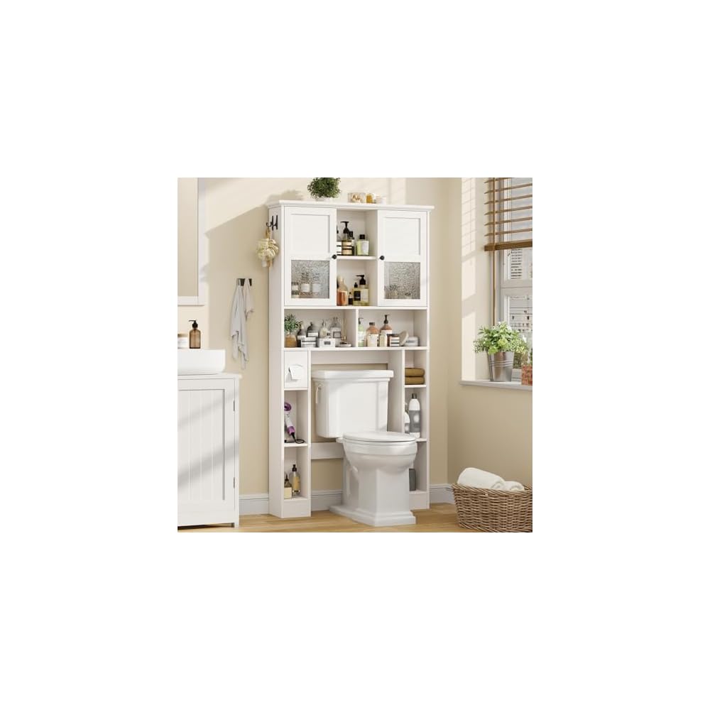 Vabches Over The Toilet Storage Cabinet with Doors and Shelf, Natural Grey