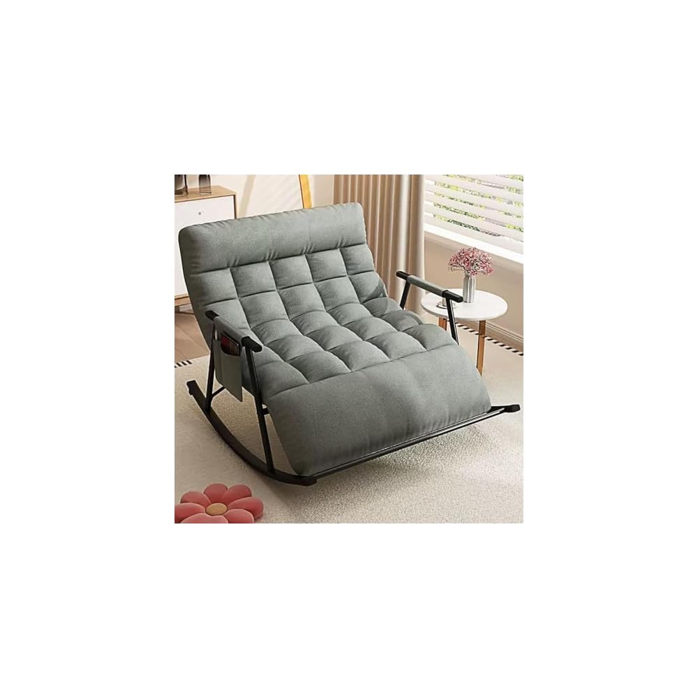 Cozy Modern Rocking Chair with Soft Cushion for Living Room, Bedroom & Outdoor - Zero Gravity Lounge Chair with Armrests (Off White, Black Legs)