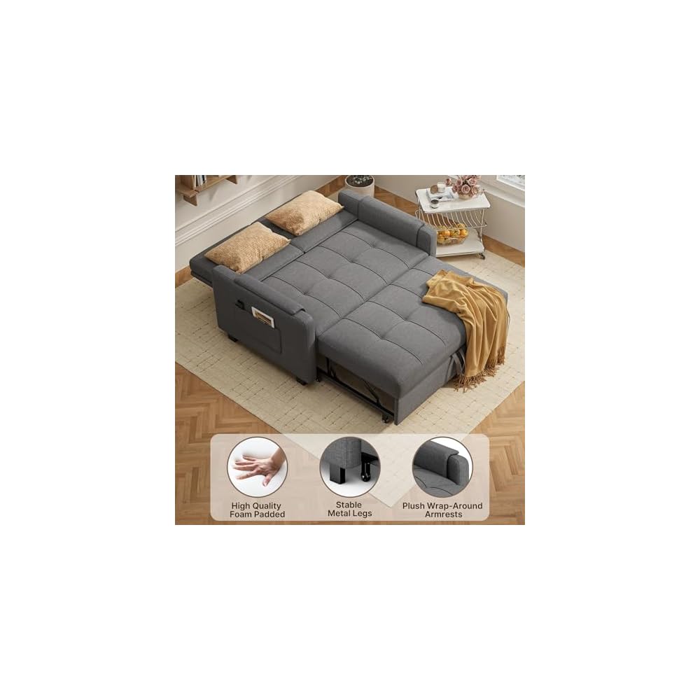Gizoon Convertible Sofa Bed Modern Couch Bed & Small Loveseat Sleeper, Grey