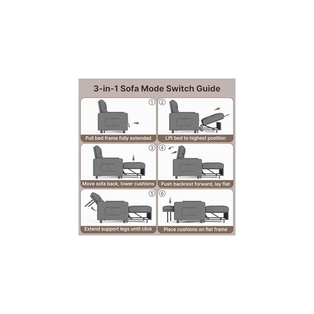 Gizoon Convertible Sofa Bed Modern Couch Bed & Small Loveseat Sleeper, Grey