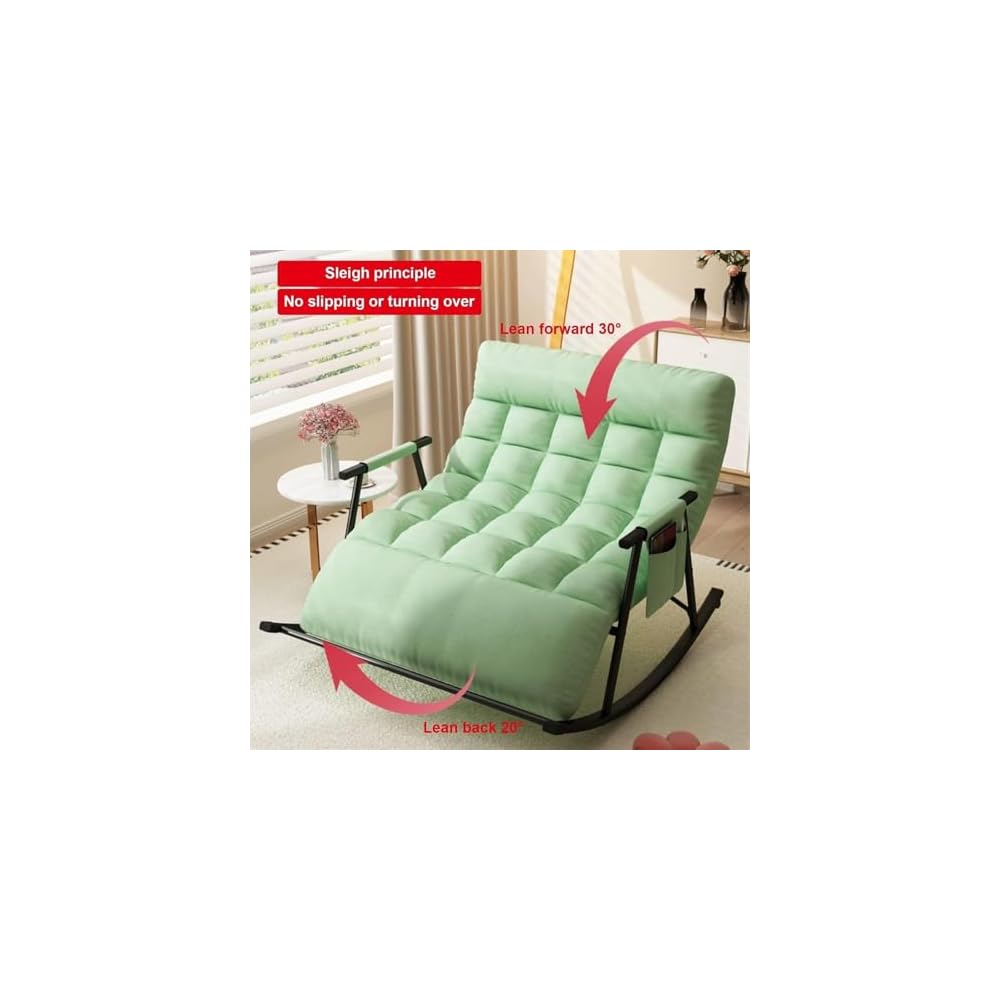 Cozy Modern Rocking Chair with Soft Cushion for Living Room, Bedroom & Outdoor - Zero Gravity Lounge Chair with Armrests (Off White, Black Legs)
