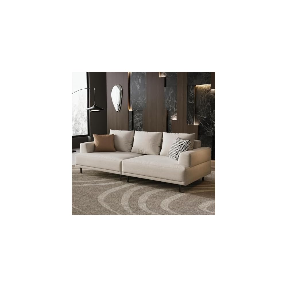 82.67" 3-Seater Sectional Sofa Cream Fabric with Metal Legs
