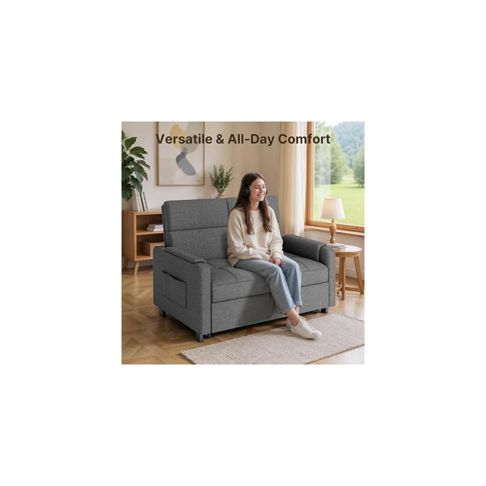 Gizoon Convertible Sofa Bed Modern Couch Bed & Small Loveseat Sleeper, Grey