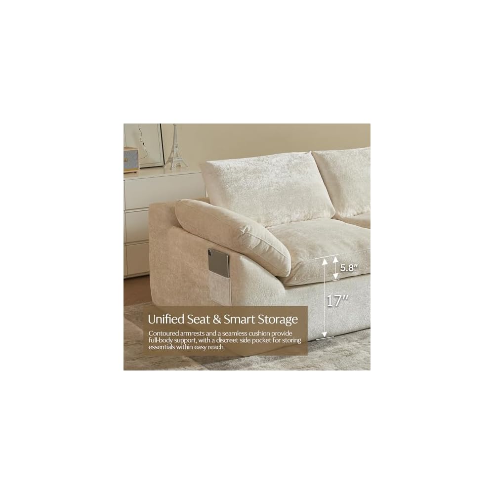 Vamcheer U-Shaped Sectional Sofa with 2 Ottomans, Beige 60.6''x108''x22.8''