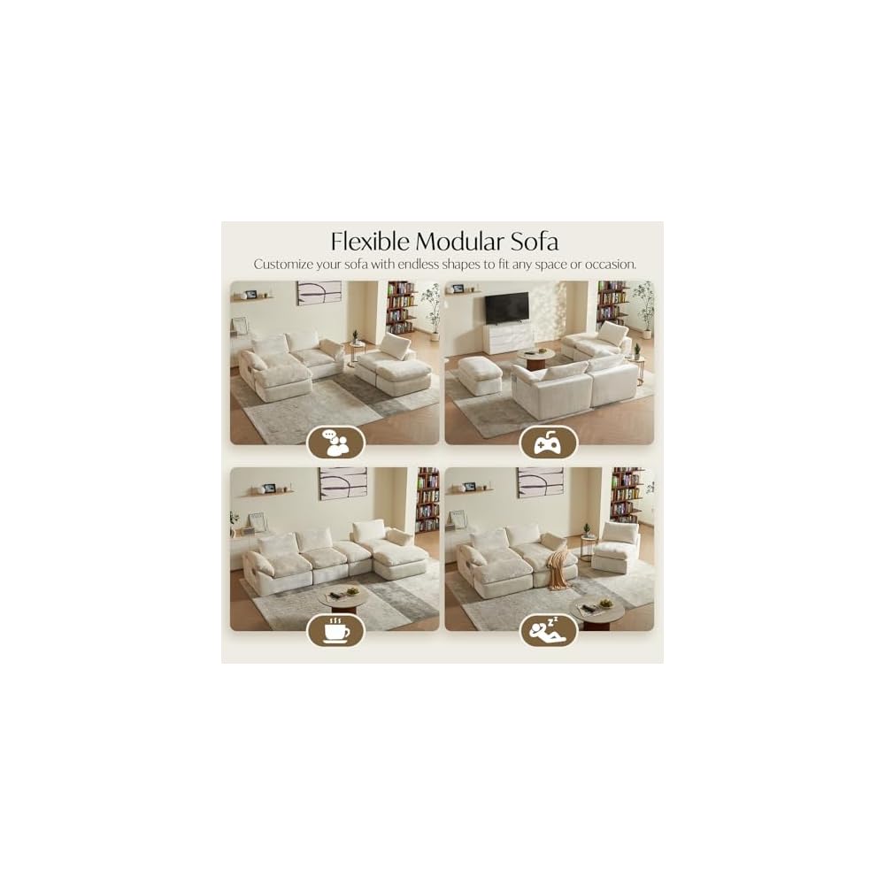 Vamcheer U-Shaped Sectional Sofa with 2 Ottomans, Beige 60.6''x108''x22.8''