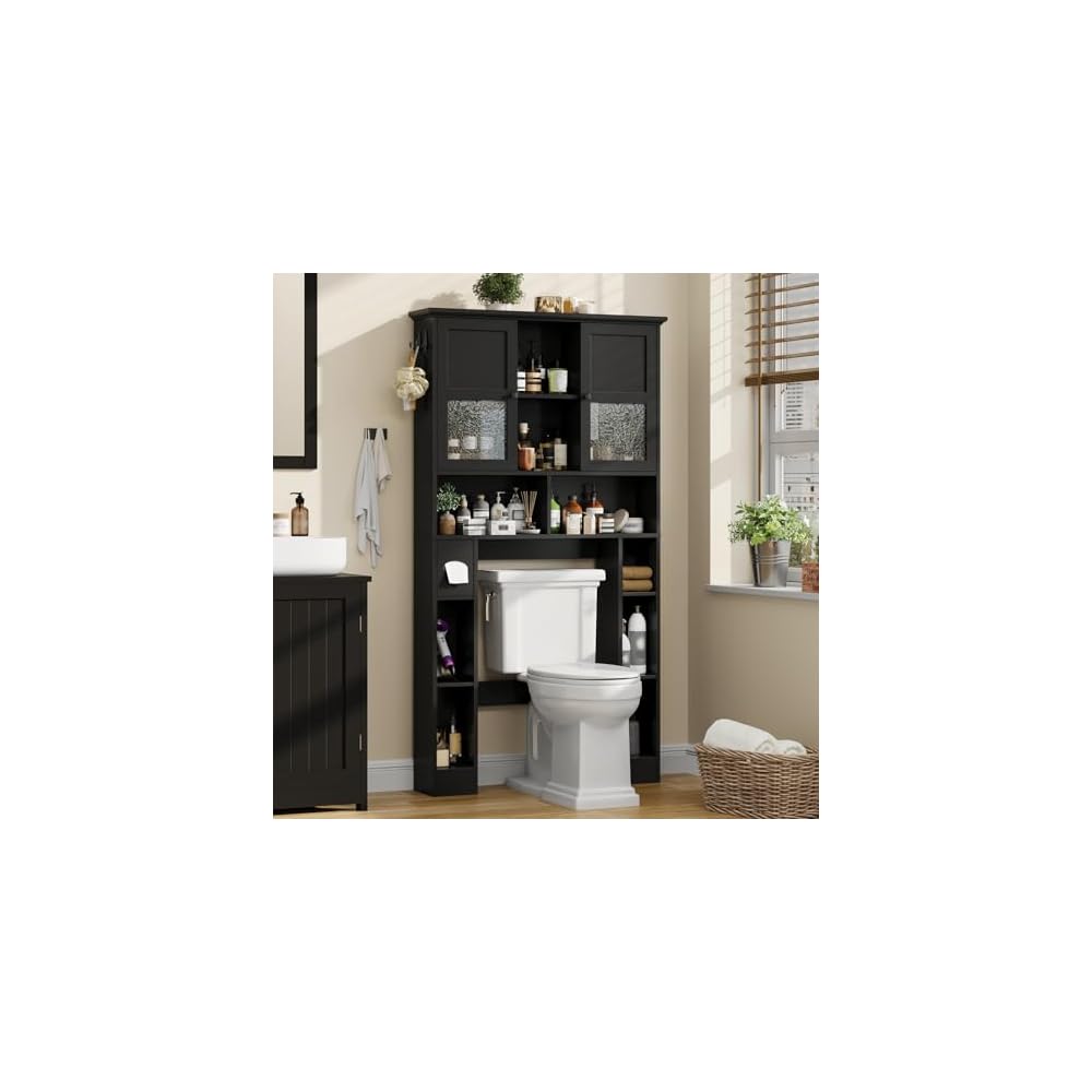 Vabches Over The Toilet Storage Cabinet with Doors and Shelf, Natural Grey
