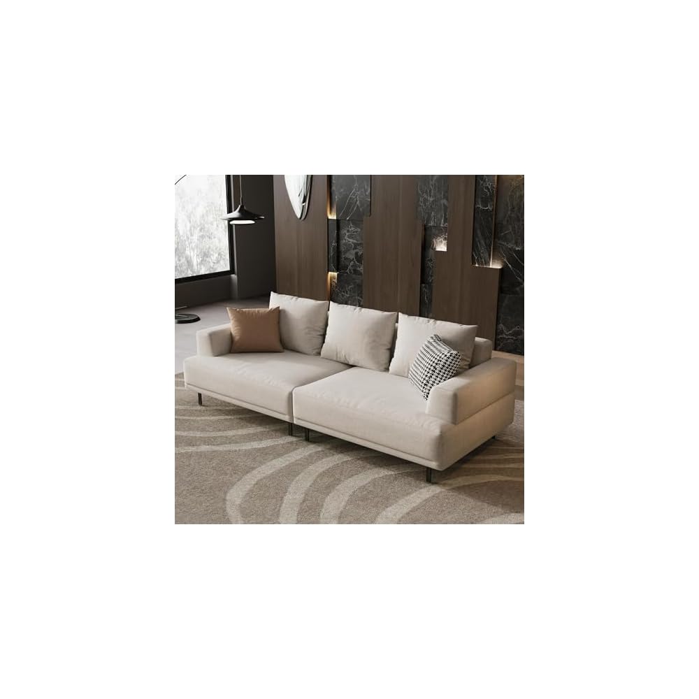 82.67" 3-Seater Sectional Sofa Cream Fabric with Metal Legs