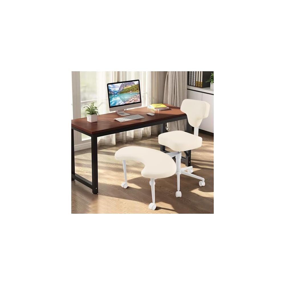 Cross Legged Office Chair, Ergonomic Criss Cross Desk Chair, Height Adjustable ADHD Chairs with 360°Rotating Footrest, Meditation Yoga Kneeling Chairs for Home Office Study (White)