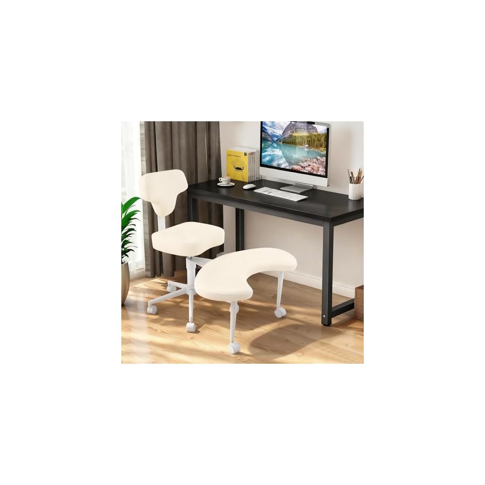 Cross Legged Office Chair, Ergonomic Criss Cross Desk Chair, Height Adjustable ADHD Chairs with 360°Rotating Footrest, Meditation Yoga Kneeling Chairs for Home Office Study (White)