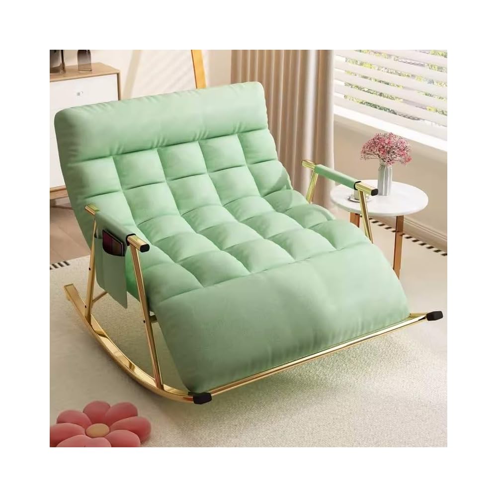 Cozy Modern Rocking Chair with Soft Cushion for Living Room, Bedroom & Outdoor - Zero Gravity Lounge Chair with Armrests (Off White, Black Legs)