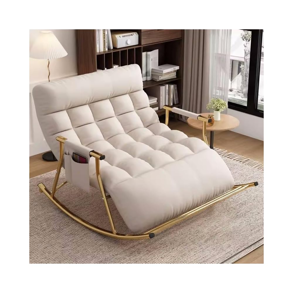 Cozy Modern Rocking Chair with Soft Cushion for Living Room, Bedroom & Outdoor - Zero Gravity Lounge Chair with Armrests (Off White, Black Legs)