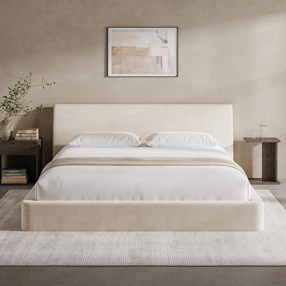 RECCI AirFrame King Upholstered Bed Frame with Ergonomic Angled Headboard