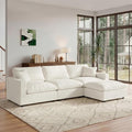 95.4" L Shaped Modular Sectional Cloud Couch,Modern Sofa with Down Filling, Detachable Cushion Covers,3 Seater with Ottoman Comfy Modular Sectional Sofa,Cream White-Linen