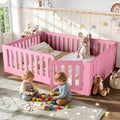 Queen Floor Bed with High Fence and Door, Low Profile Montessori Bed, Pink