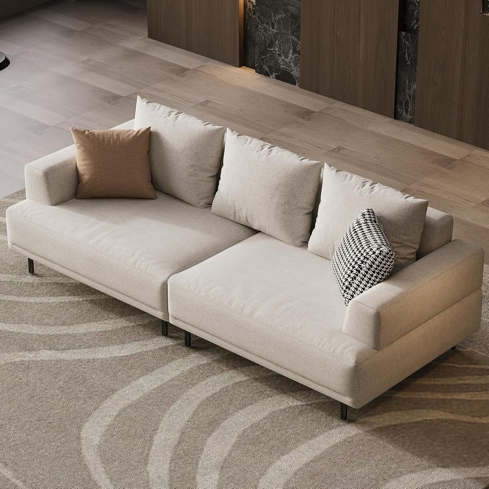 82.67" 3-Seater Sectional Sofa Cream Fabric with Metal Legs